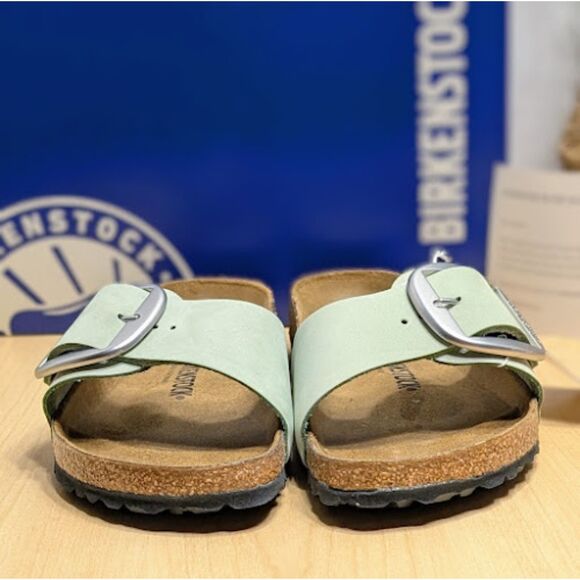 Birkenstock Madrid Big Buckle Matcha Green Nubuck Leather Slide Sandals EU40 NIB - Picture 6 of 14